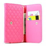 Wholesale Samsung Galaxy S3 S4 S5 Universal Flip Leather Wallet Case with Strap (Hot Pink)